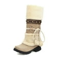 thumbnail image 4 of Beige Mid Calf Snow Boots For Women With Flat Heel Furry Lining Warm And Comfortable For Winter Outdoor Activities, 4 of 4