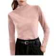 thumbnail image 2 of Aobny Velvet T Shirt Plus Size Basic Womens T-shirt Pink High Neck Pullover Long Sleeve Fall Going Out Tops,XXXL, 2 of 7
