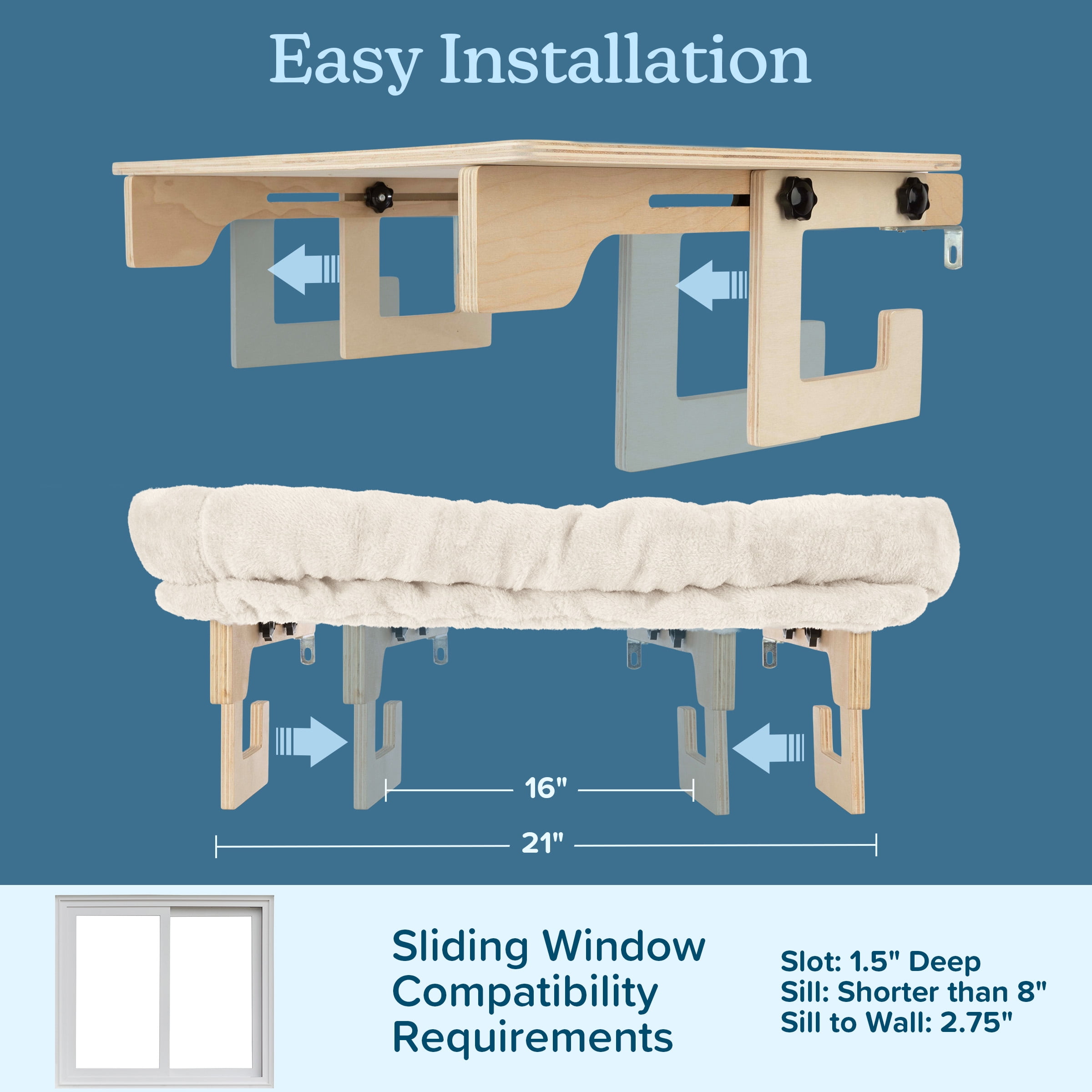 PETMAKER Cat Bed for Window Sill - Cat Window Perch with Bolster (Cream)