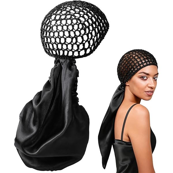wonima11 2 In1 Wrap Cap Bonnet Reversible,Adjustable Hair Wrap Cap Nettie Band Net,Extra Long Hair Silk Press Set Braid Bonnet for Curly Black