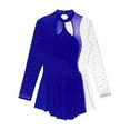 thumbnail image 6 of TiaoBug Women's Contrast Color Figure Ice Skating Dress Shiny Rhinestone Ballet Gymnastics Leotard Blue S, 6 of 7
