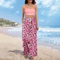 thumbnail image 4 of WTOBBY Women's Summer Floral Print Wide Leg Palazzo Pants Featuring High Waist Elastic Drawstring Casual Design and Pockets for Stylish Outfits ,Pink S, 4 of 7