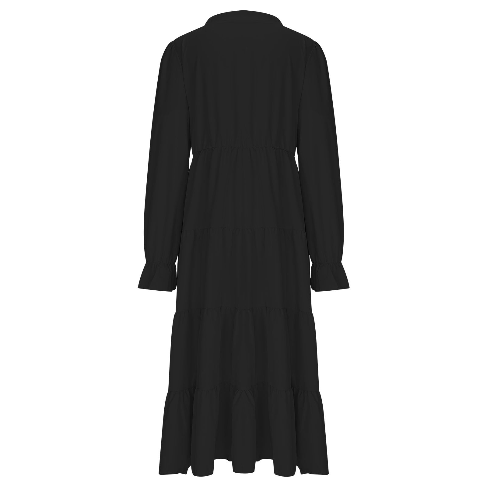 Arnsht Long Sleeve Dress for Women 2025 Spring Fall V Neck Tiered A-line Spring Elegant Modest Flowy Wedding Guest Maxi Dresses Black S