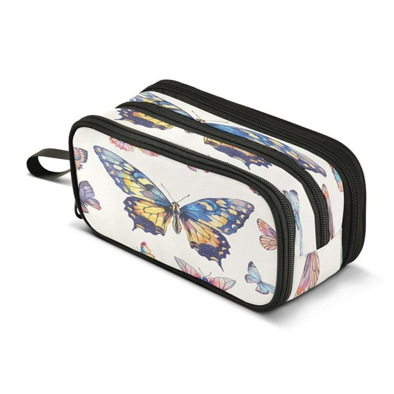 ALAZA Butterfly Beautiful Pencil Case Bag 3 Compartment Pen Pouch Large Storage Holder Box Organizer