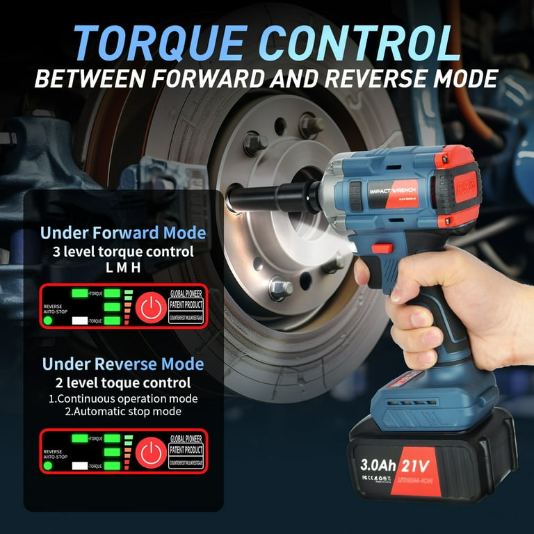 Teanyotink Brushless Cordless Impact Wrench 1 2 inch Max Torque 600Nm Cordless Electric Impact Wrench with 2X 3.0Ah Battery High Power Impact Wrench for Car Home Walmart