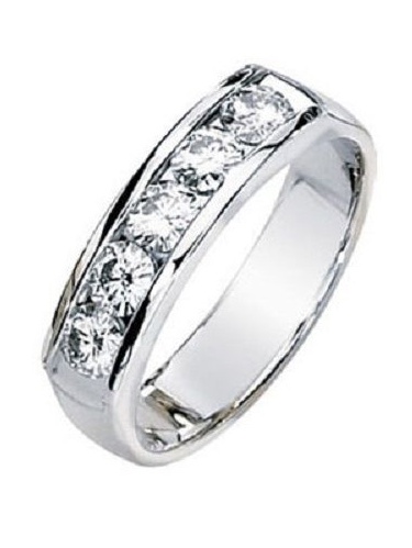 1ct Round Cut 5 Diamond Anniversary Wedding Band, Size 6, Channel set, 1 5ct each, Platinum by
