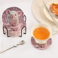 thumbnail image 5 of Haosy Set of 6 Drink Woven Coaster with Holder Heat Resistant Non-Slip Bar Coasters 4 Inches Cute Pig and Petals, 5 of 7