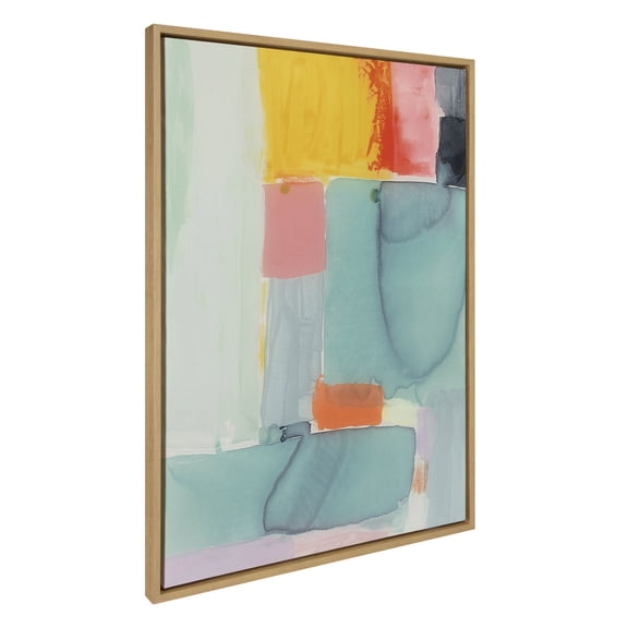 Kate and Laurel Sylvie United Colors II Framed Canvas Wall Art by Amy Lighthall, 28x38 Natural, Modern Soft Watercolor Abstract Art for Wall Home Decor