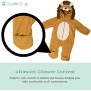 Cuddle Club One Piece Romper Hooded Fleece Onesie Jumper for Baby, Lion Brown 3-6 Mos