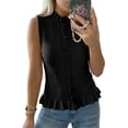 thumbnail image 6 of Sleeveless Women Solid Button Down Ruffle Knit Vest Peplum Tops, 6 of 6