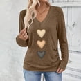 thumbnail image 5 of Feancey Women's V Neck T-Shirts Heart Printed Long Sleeve Tunic Tops Dressy Ruched Side Business Casual Blouse Velentine's Day Graphic Tees Coffee XL, 5 of 9