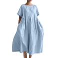 thumbnail image 1 of HomeGardon Liquidation! Robes d'Été pour Femmes 2025, Robes d'Été pour Femmes, Robe Unie Décontractée d'Été pour Femmes à Col Rond et Manches Courtes, P-XXXXXL, 1 of 4
