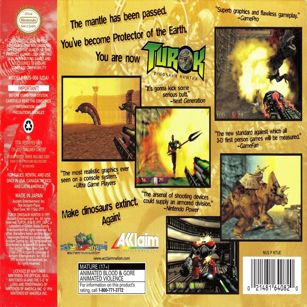 Turok: Dinosaur Hunter N64 Game,US Version