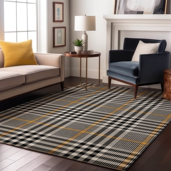 Addison Rugs Mayfield Premium Machine Washable Transitional Plaid Black Rectangle Rug, 8' x 10'