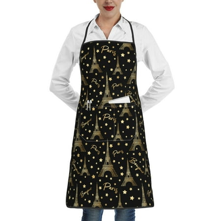 

Gaeub Paris Romantic Kitchen Cooking Aprons Adjustable Bib Apron Waterdrop and Oil Resistant Kitchen Chef Apron for Women Men