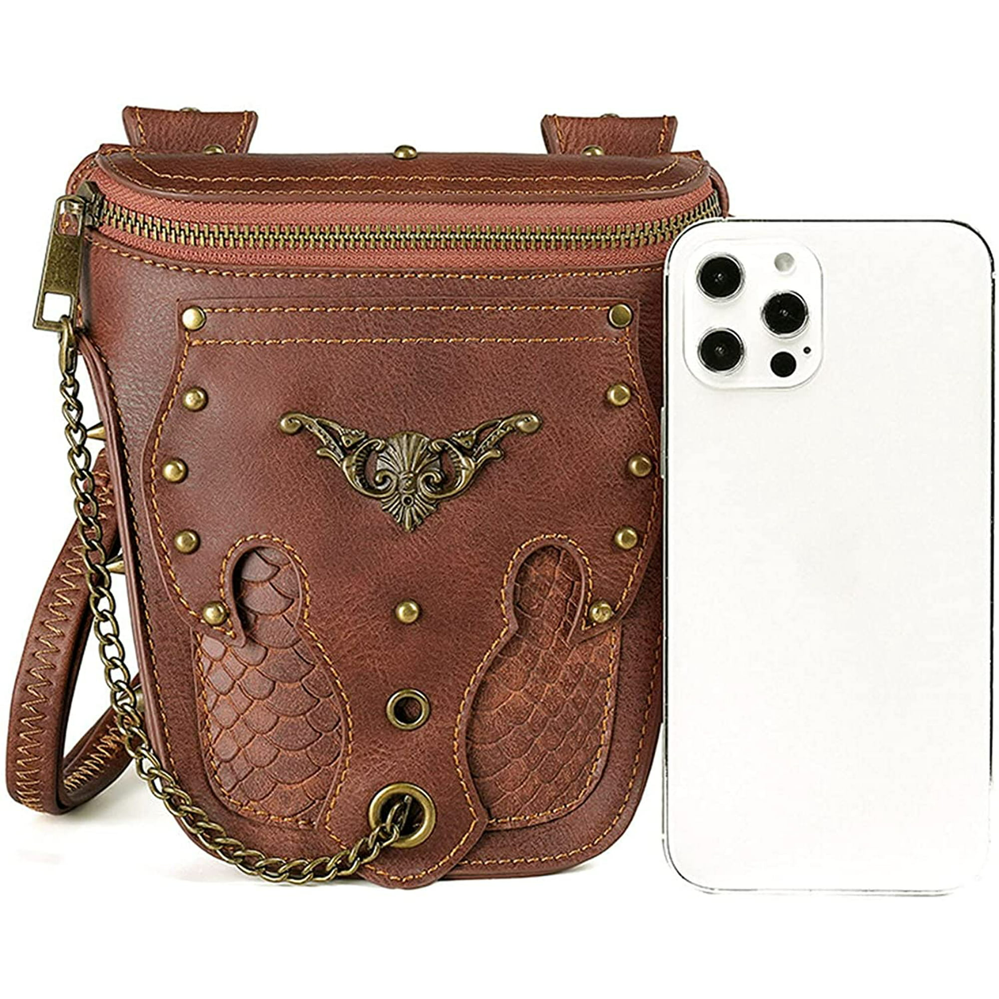 Steampunk Small Crossbody Bag Shoulder Purse Pocuh Cellphone Wallet Satchel  with Belt Loop