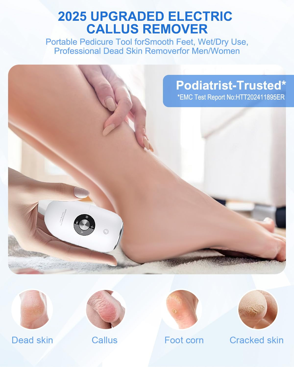 Electric Foot Callus Remover for Women Men,  Rechargeable Callus Remover for Feet, Portable Feet Grinder for Cracked Dry Heels, （white）