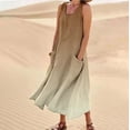 thumbnail image 1 of WILLBEST Vestido Verano Mujer Señoras Gradiente Lino Sin Mangas Cuello Redondo Bolsillo Casual Largo Maxi Vestido, 1 of 3