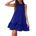 thumbnail image 2 of Prolriy Robes Printemps Été pour Femmes 2025 Été Col Rond Ample Manches Robes Pliantes Taille Ample Robe Mi-Longue Été Robes d'Été pour Femmes Robe Décontractée Mignonne Robes Femmes Bleu2 TTTG, 2 of 4
