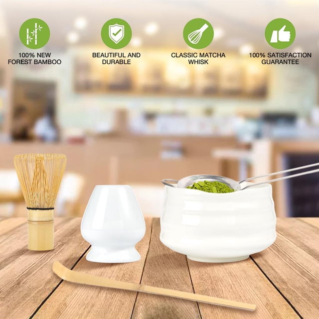Soporte para batidor de cerámica de té verde de 5 piezas BLESIY