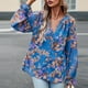 thumbnail image 4 of Camisa Blusas con estampado floral Tops Blusas casuales elegantes para mujer Traje de vacaciones de gasa Ygjytge Azul T L para Mujer, 4 of 6