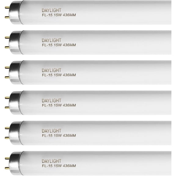 F15T8/DL 18 Inches T8 15 Watt Fluorescent Tube Compatible for Eiko F15/T8/D Daylight 6500K G13 Bi-Pin Base 6 Count