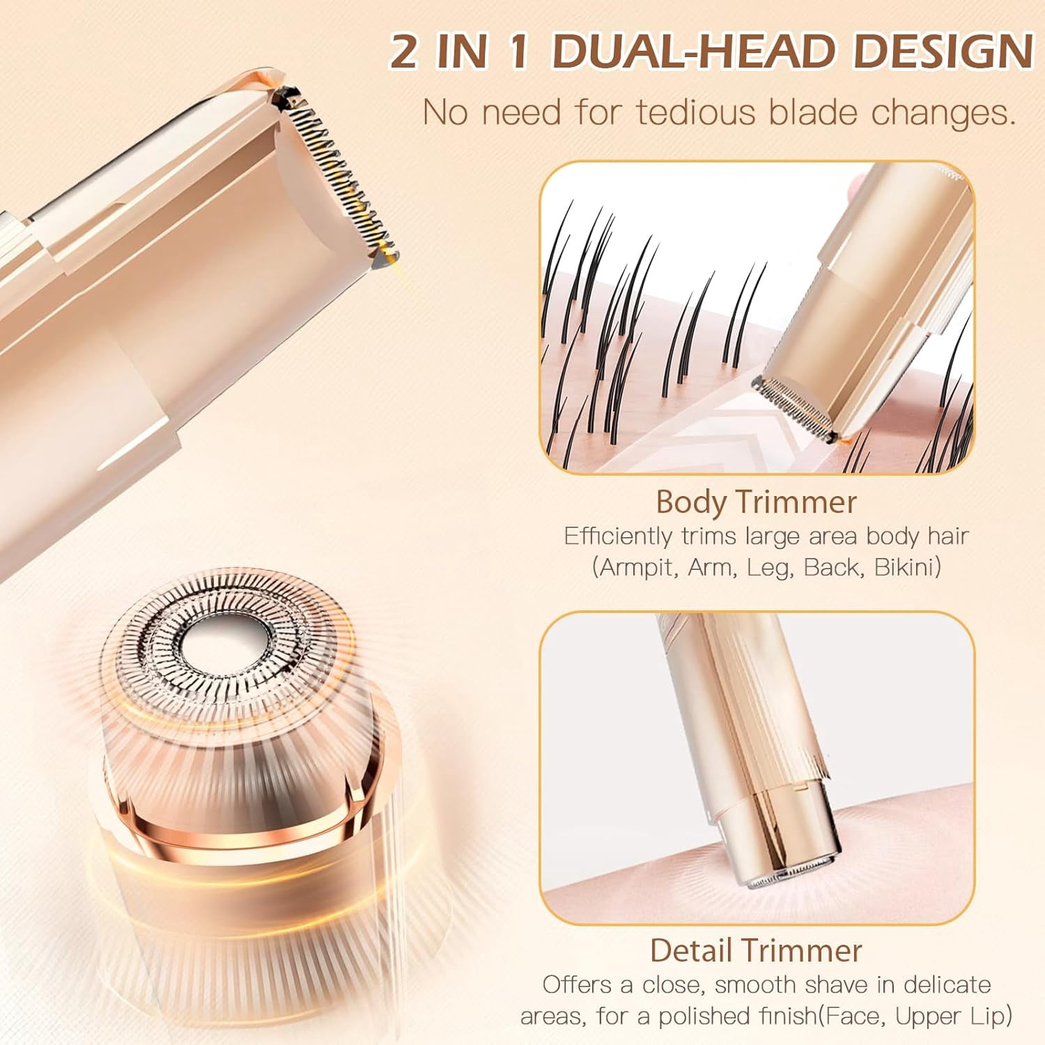 Electric Razor for Women, 2-in-1 Women Shaver Wet & Dry Painless Hair Removal Razor with Detachable Head Display, Waterproof Rechargeable Hair Removal for Bikini Legs Face Underarm Arm(Pink)