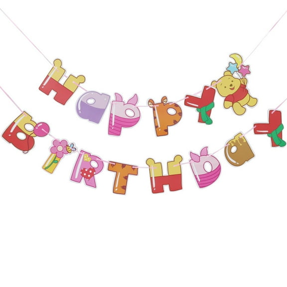 Winnie Happy Birthday Banner Pooh Themed Party Signs for Boys Girls Birthday Party Indoor Decorations