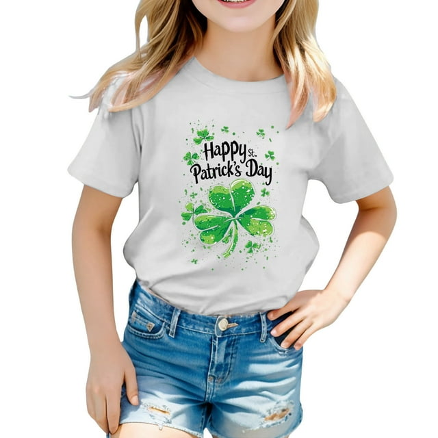 FhsagQ T-Shirt Décontracté d'Été pour Filles, Col Rond, Manches Courtes, Taille 6, Blanc, 6-7 Ans