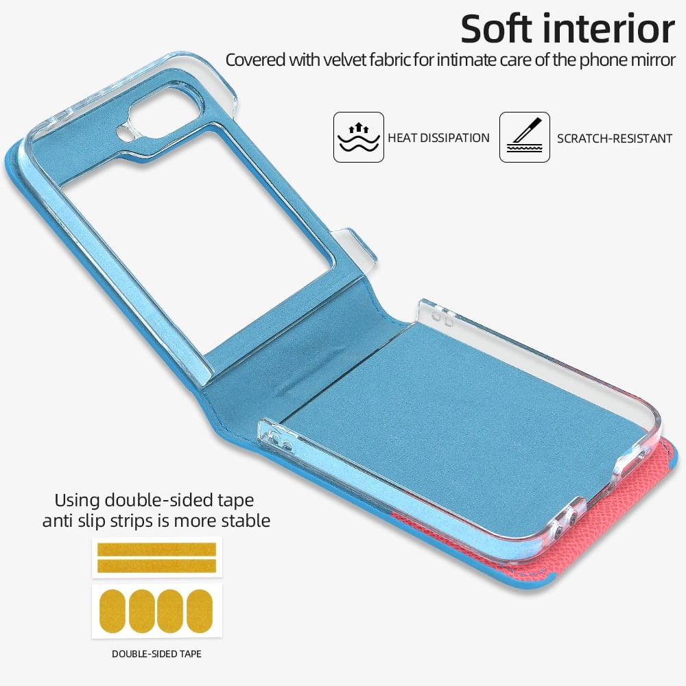 Fashion contrast color leather phone case for Samsung Galaxy Z flip 6 5 4 3 flip6 flip5 ring holder card slot folding cover