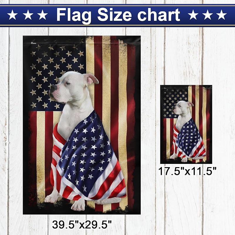 American Bulldog House Flags, Dog Decor Flag - 4th of July Decorations for Home, Yard Decor, House Flag Patriotic Dog Decor, Double Sided, Heavy Duty Canvas Flag Indoor Outdoor