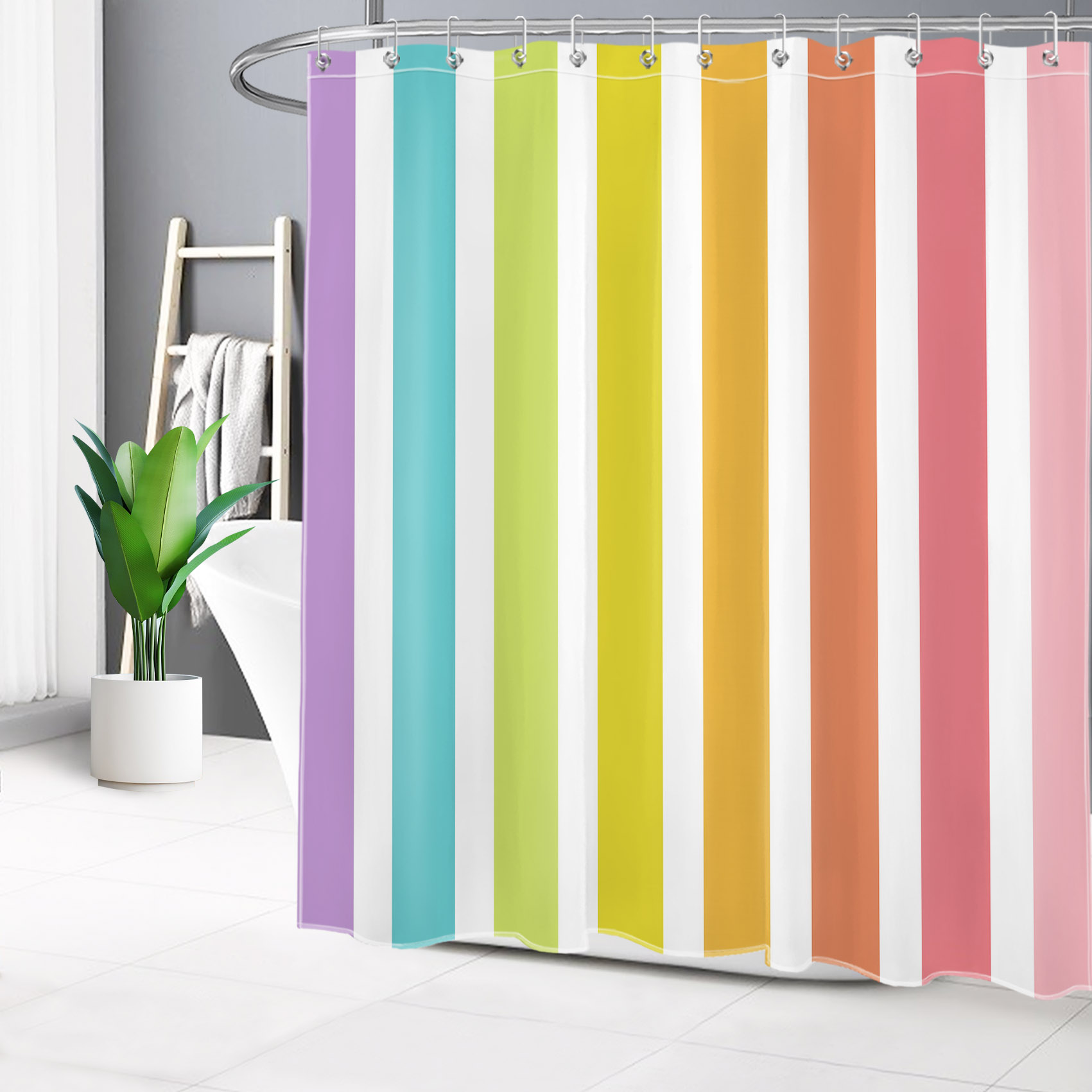 Stripe Shower Curtain Watercolor Colorful Stripe Abstract Bathroom Shower Curtain Funny Modern Shower Curtain Home Decor Waterproof Durable Shower Curtain Accessories with 12 Hooks 72x72 Inches