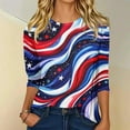 thumbnail image 3 of yunLCZ Womens Long Sleeve Shirts Memorial Day Women Loose And Casual Independence Day Print Round Neck Three Quarter Sleeve Stylish Blouse Spring Summer Outfits 3087, 3 of 4