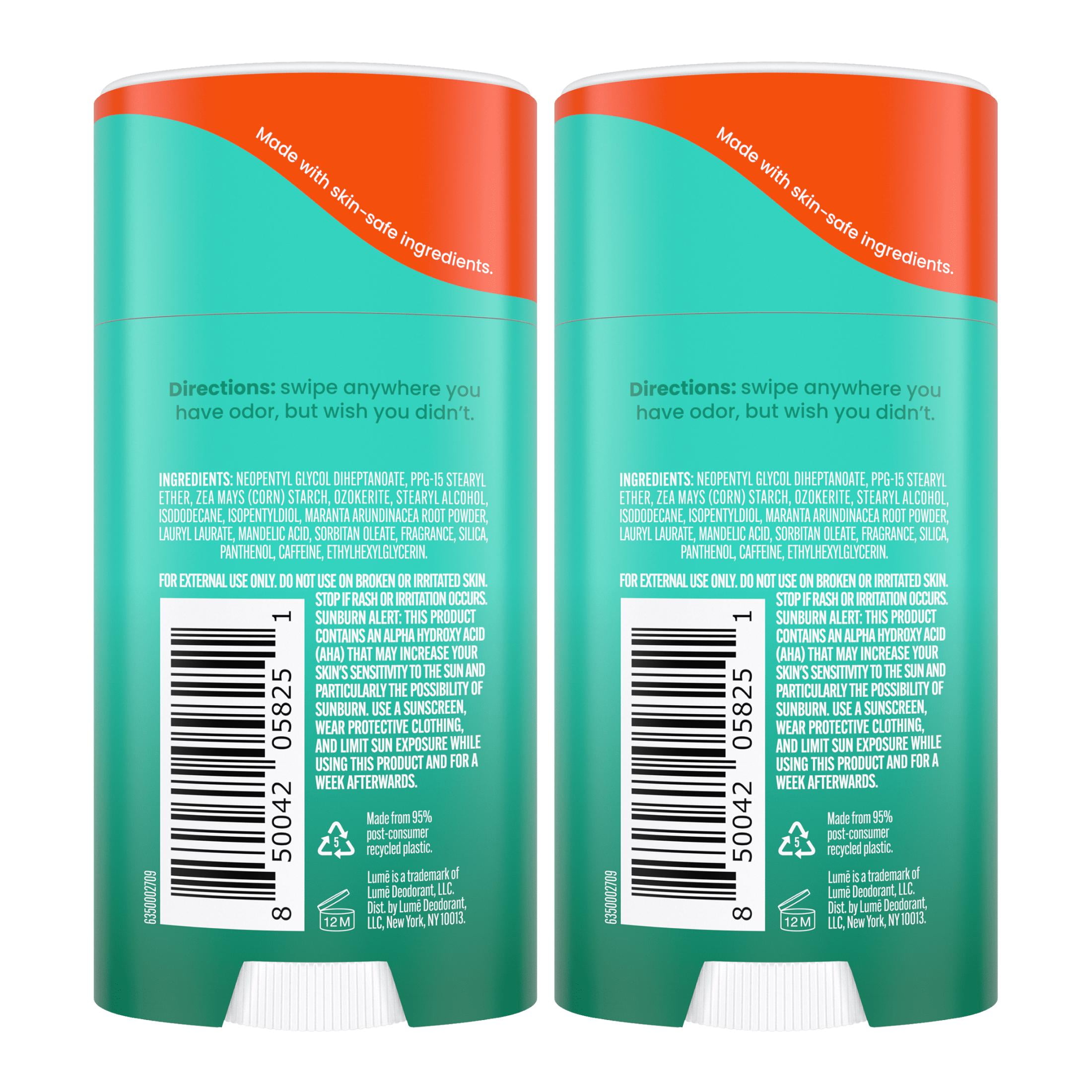 Lume Whole Body Deodorant Solid Stick - 72 Hour Odor Control - Aluminum Free, Baking Soda Free and Skin Safe - Minted Cucumber, 2.6oz (2 Pack)