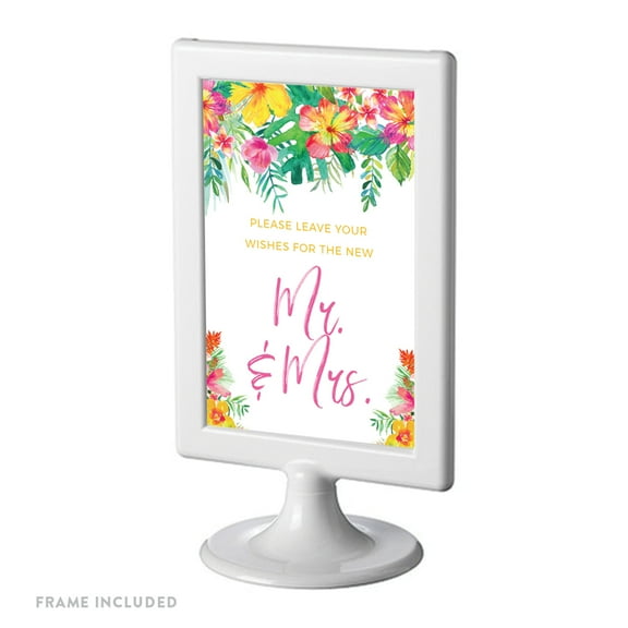 Tropical Floral Garden Party Party Signs, Please Leave Your Wishes for the New, 4x6-inch, Includes Frame