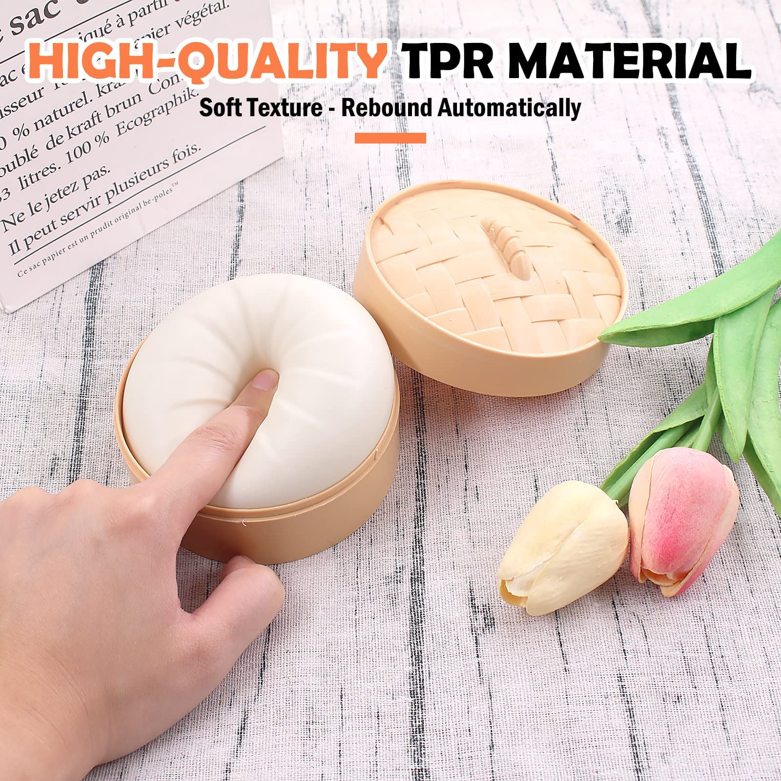 4 Pcs Easter Basket Stuffers for Kids Toddlers, Steamed Bun Squishies Stress Ball Sensory Toys, Valentine's Day Gifts Stocking Stuffers Party Favors