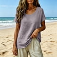 thumbnail image 4 of Gauze Shirts for Women Casual Crew Neck Short Sleeve Tops Lightweight Loose Boho Blouses Summer Beach Vacation Outfits Gray L, 4 of 7