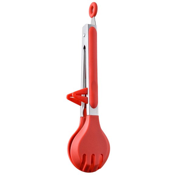 HAMPPLIES Red Silicone Kitchen Tongs Multiuse for Grilling, Frying, Serving Food with Handles