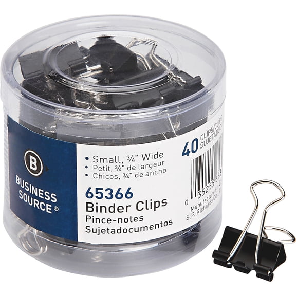 Business Source, BSN65366, Small Binder Clips, 40 / Pack, Black