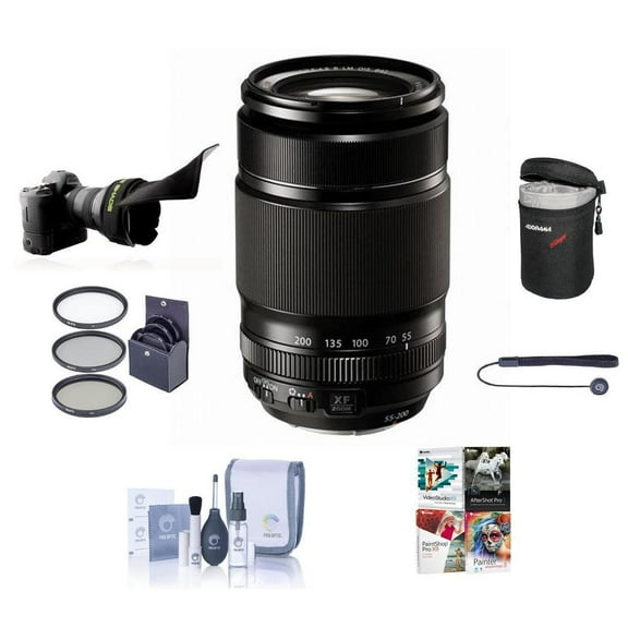 Fujifilm XF 55-200mm f/3.5-4.8 R LM OIS Lens, Bundle with 62mm Filter Kit & Photo Video Art Suite PC Software Kit