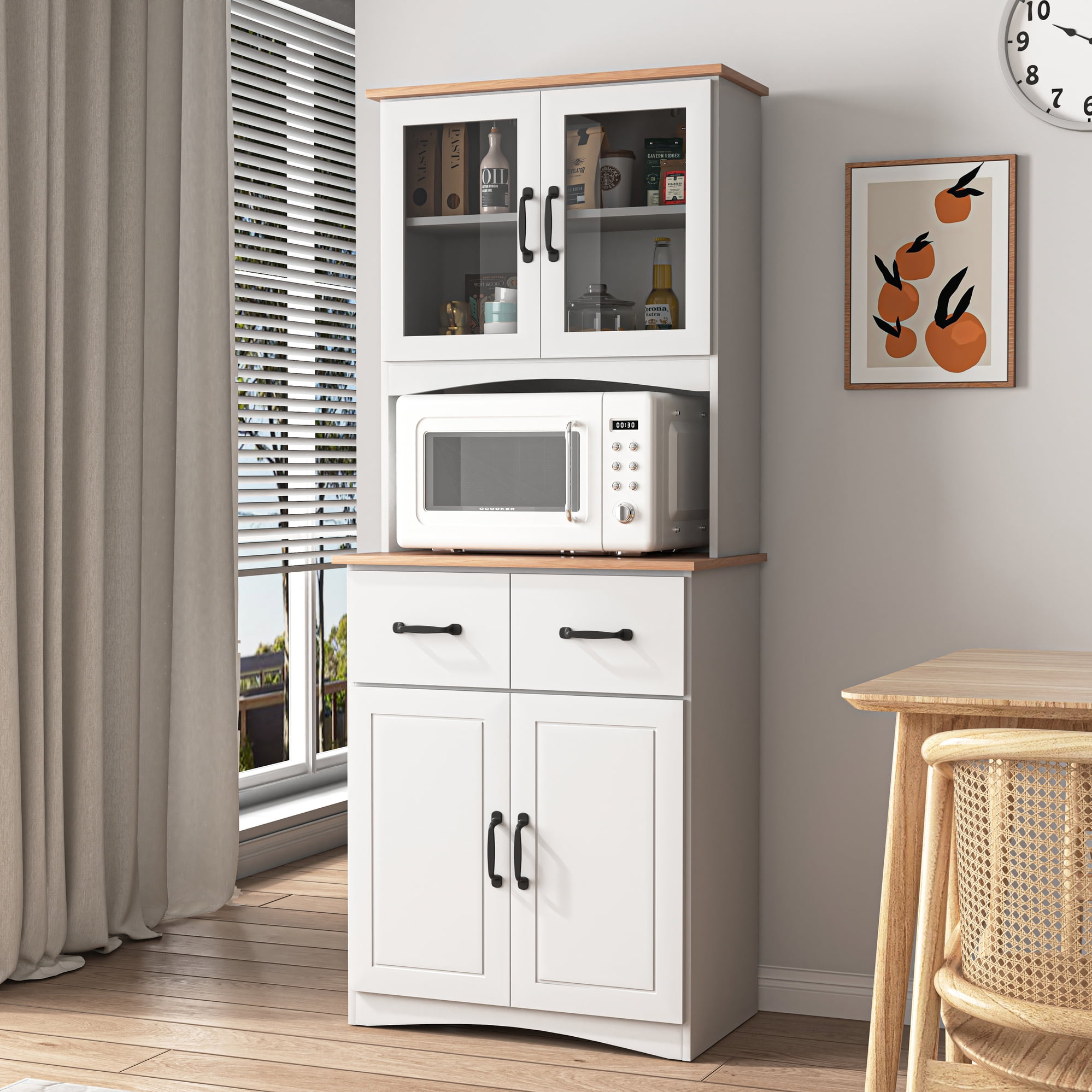 Noble House 66.9" Kitchen Pantry Cabinet with Drawers and Microwave Stand, White