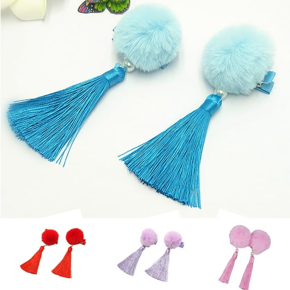 SPRING PARK Chinese Style Baby Hairy Fluffy Balls Tassels Hair Clips for New Year