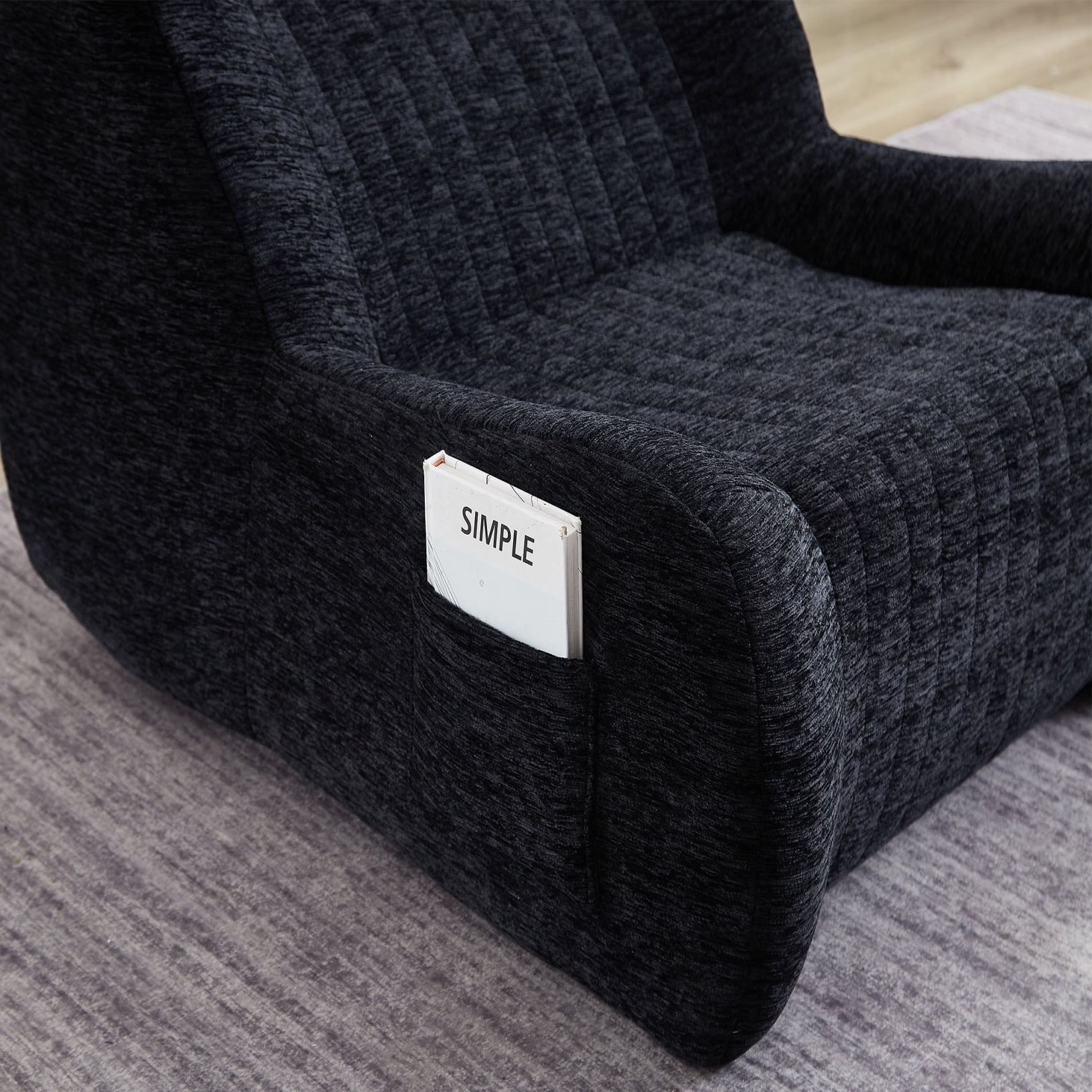 Giant Bean Bag Chairs for Adults, Chenille Lazy Floor Sofa with 21-inch High Backrests and Side Pocket, Cozy Accent Lounge Chair for Living Room, Black