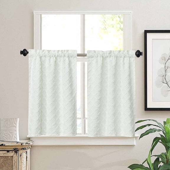 White Tufted Rod Pocket Curtains, 2 Panels,36*36inch