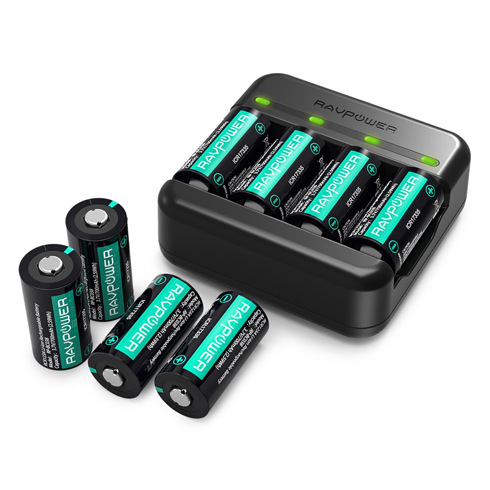 Lithium 500+Times Battery Carica 500 High Power 3V Charger Rechargeable Li-Ion CR 2, CR123 Charger + 4 Batteries, CR123