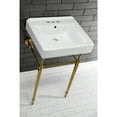 thumbnail image 3 of Kingston Brass KVPB2018W47 Edwardian 20" Porcelain Console Sink with Brass Legs (4-Inch, 3-Hole), White/Brushed Brass, 3 of 8