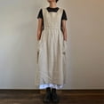 thumbnail image 3 of Women Dress Casual Loose Solid Pinafore Long Straps Apron Cotton Linen Overall Dresses with Pockets, 3 of 5