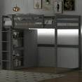 thumbnail image 2 of Wood Full Size Loft Bed with Built-In Wardrobe and Storage Shelves, Led Light, Gray, 2 of 9