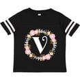 thumbnail image 3 of Inktastic Monogram Letter V Rose Floral Wreath Girls Toddler T-Shirt, 3 of 5