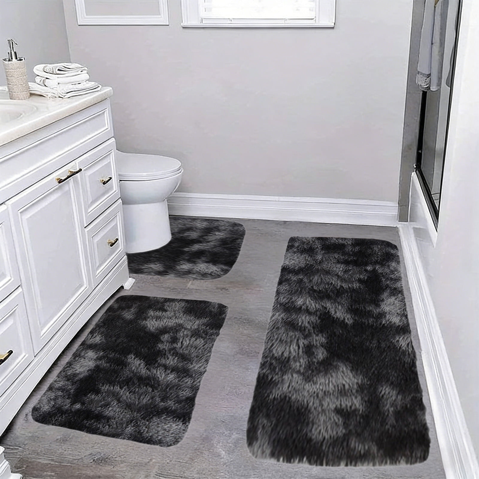 Mixed Color Bath Mats Set, 3-Piece Non-Slip Bathroom Rug Set, Soft Water Absorbent Velvet Fleece, Comfortable for Feet, Machine Washable, Easy to Dry, Perfect for Bathroom, Toilet